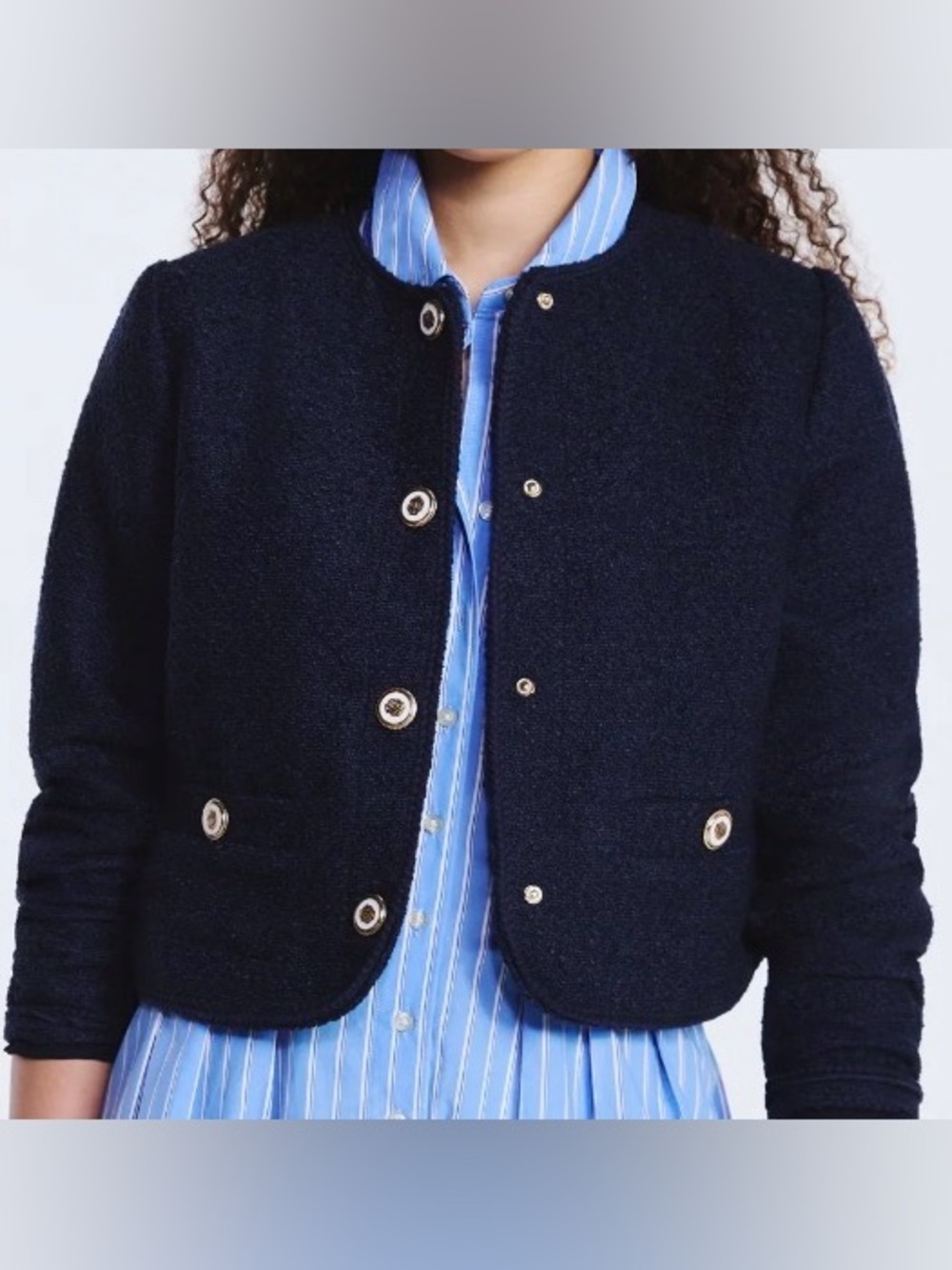 Free Assembly Cropped Bouclé
Jacket Collarless Nubby Long
Sleeves XS.(0-2) Blue